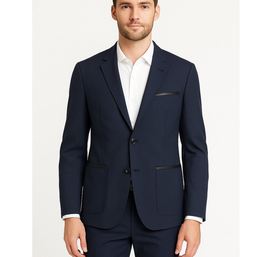 Burberry Milverton Leather-Trimmed Performance Blazer – Navy Blue, Size 34